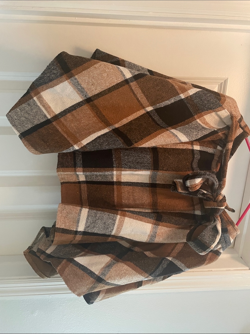 Brown Plaid Tie-Front Top